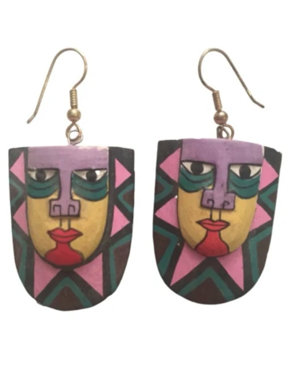 🎭 Bold Handmade Mask Earrings — Mardi Gras Magic! 🪄🧞♀️ 💜💚💛